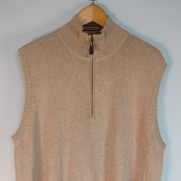 Johnston & Murphy Tan Zip-Up Quarter Zip Sleeveless Sweater  Size L - Picture 5 of 10